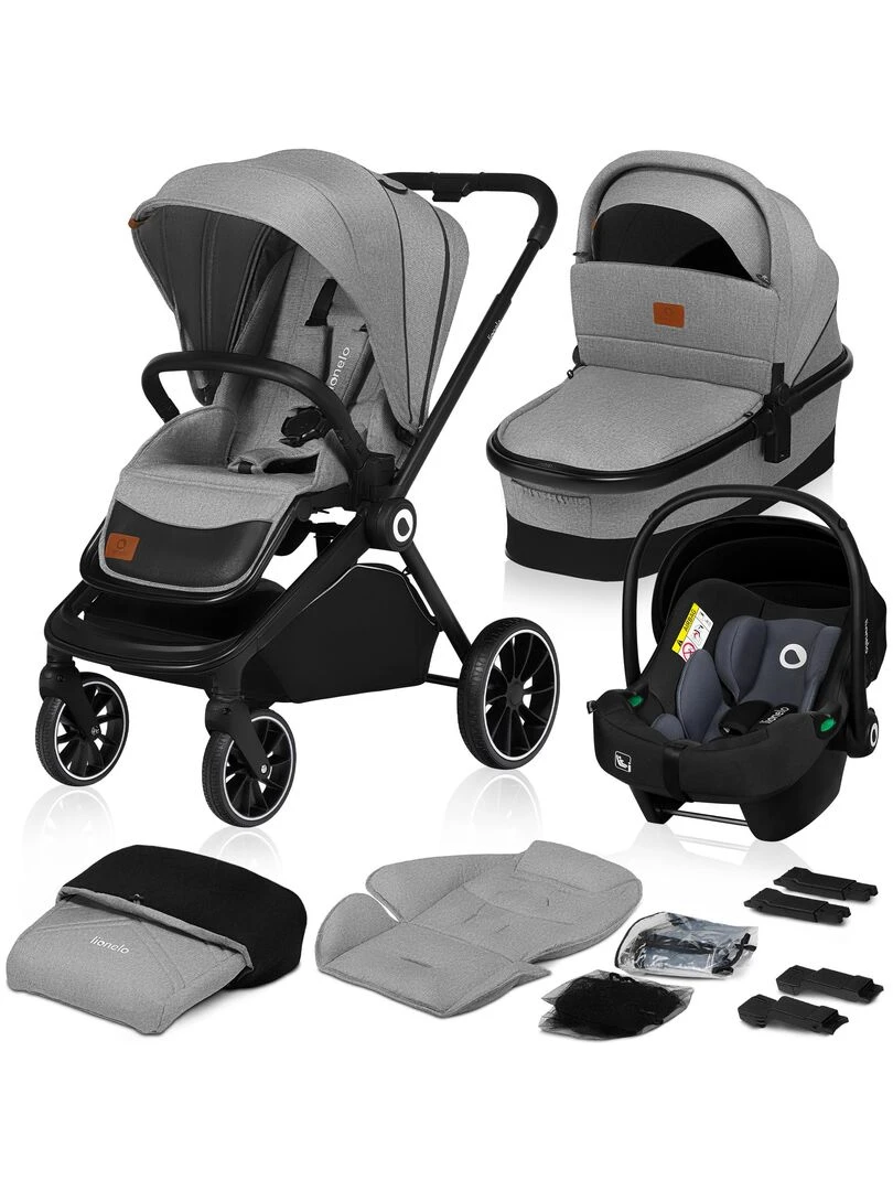LIONELO Mika Poussette bébé 3en1 compacte De 0 à 48 mois Poussette Nacelle Siège auto Gris Gris
