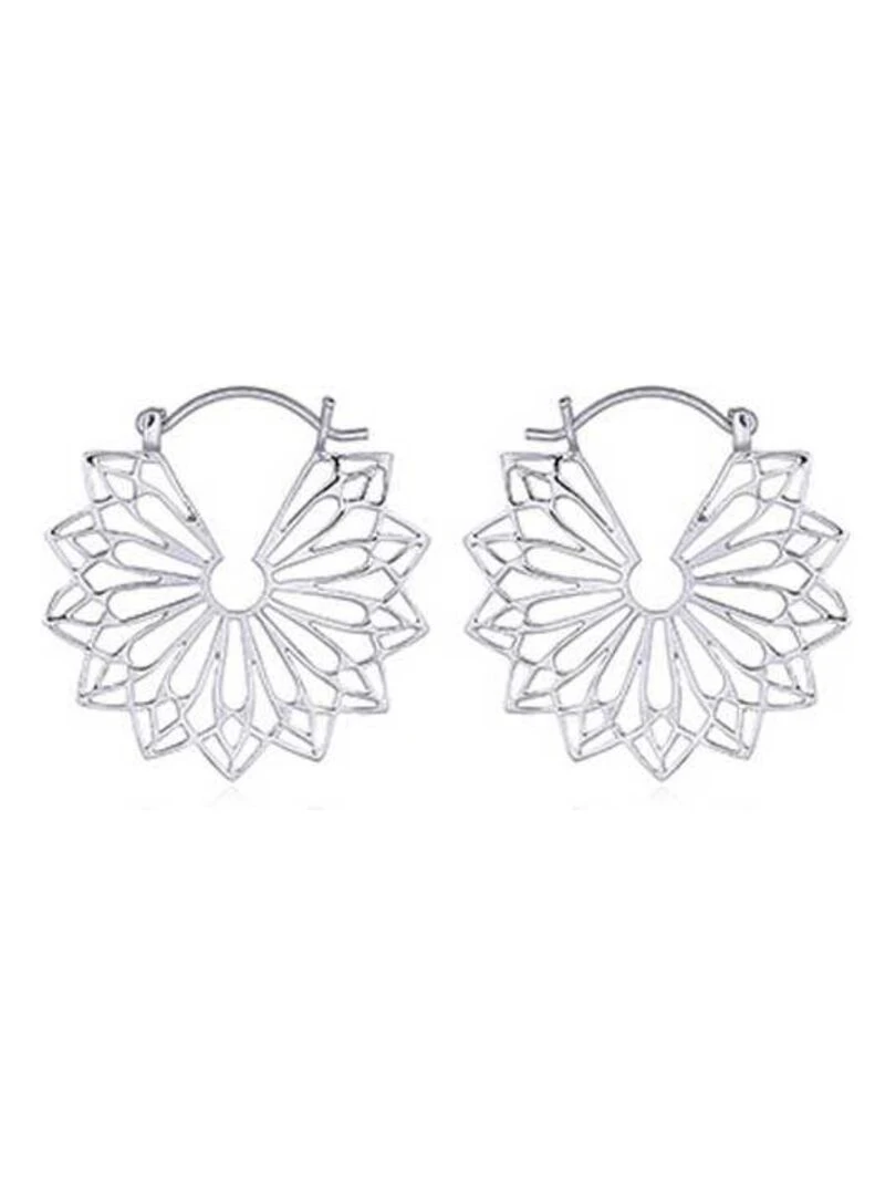 Boucles d'oreilles créoles motif géométrique Bijoucolor Argent