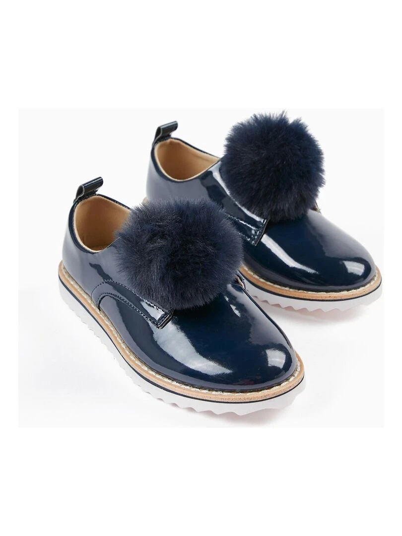 Chaussures Vernies avec Pompon Fille   ALPINE LUXURY   Bleu foncé