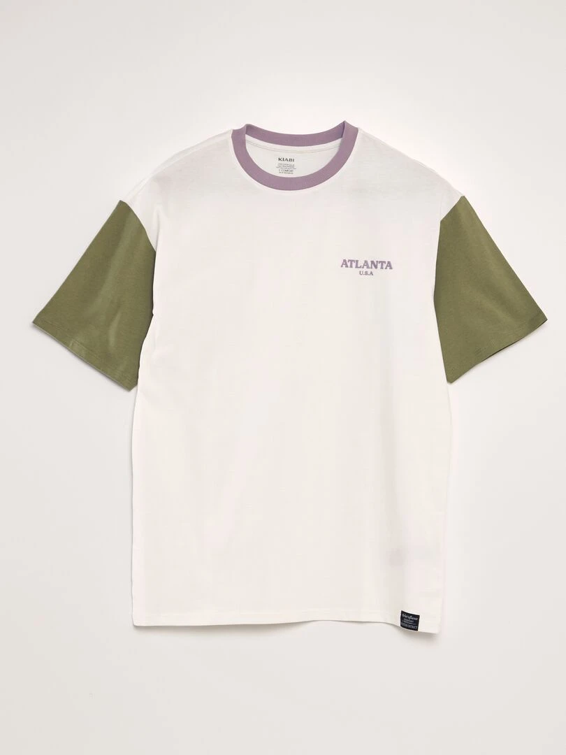 T shirt color block à col rond Blanc/vert