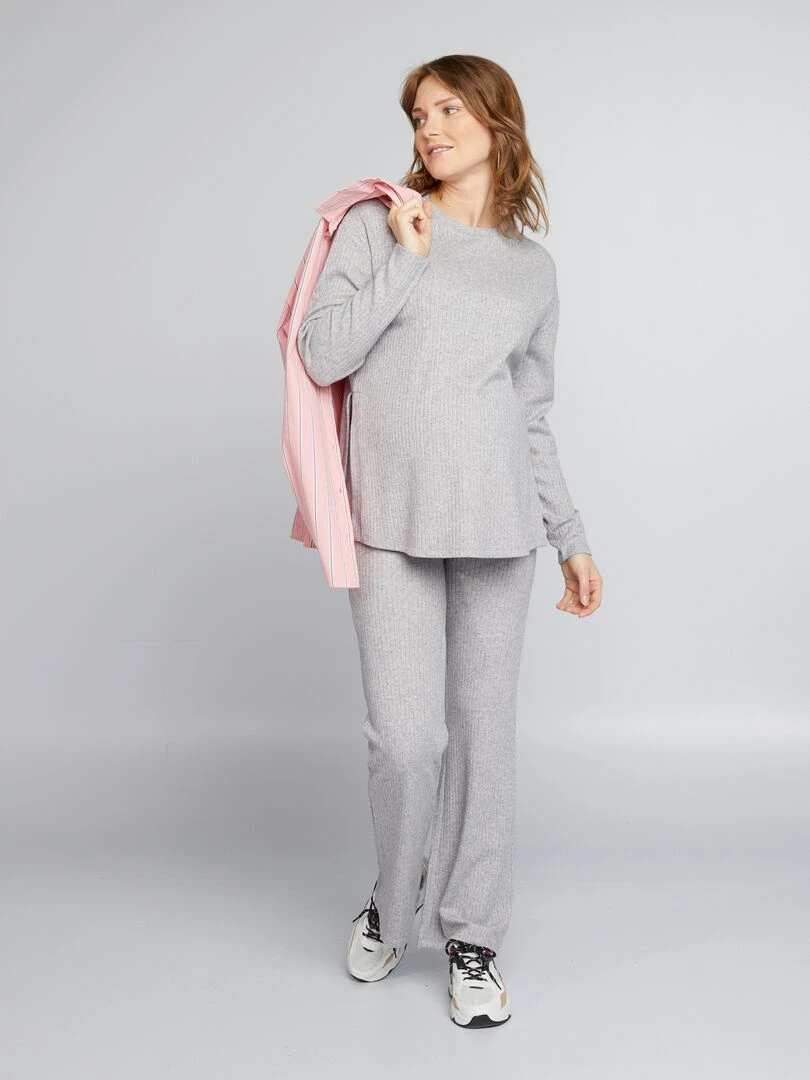 Pull grossesse loose à col rond Gris