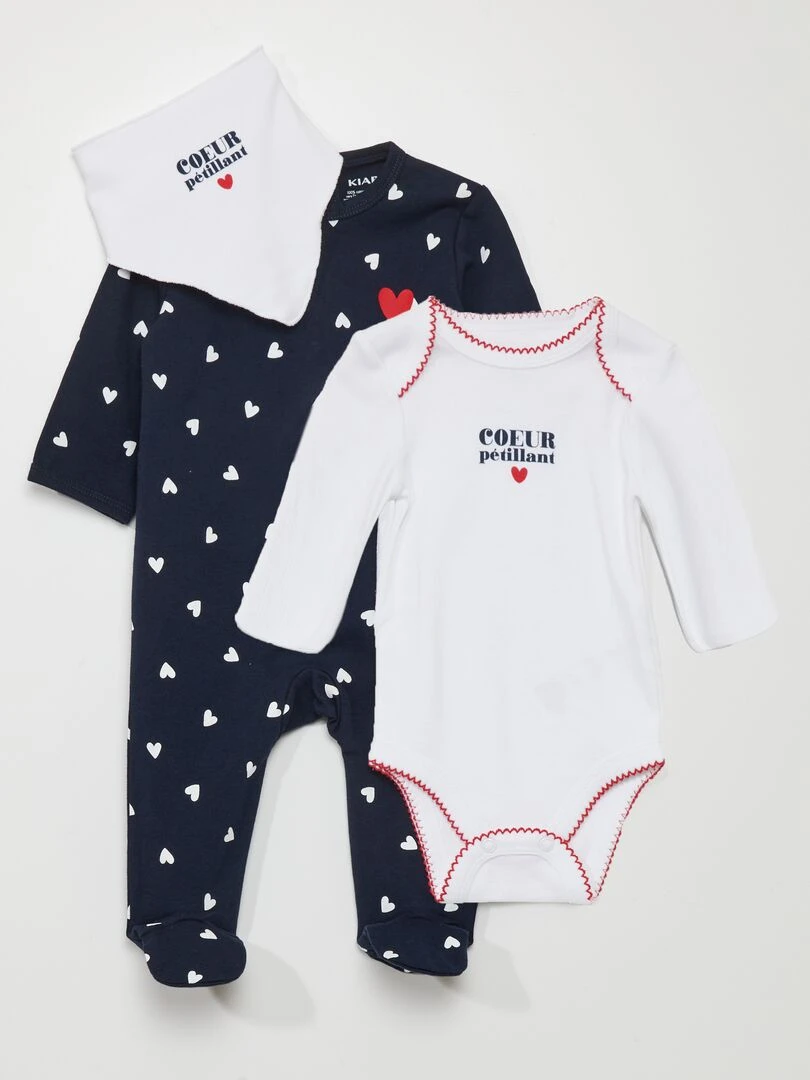 Ensemble body + pyjama imprimé coeurs Blanc/marine