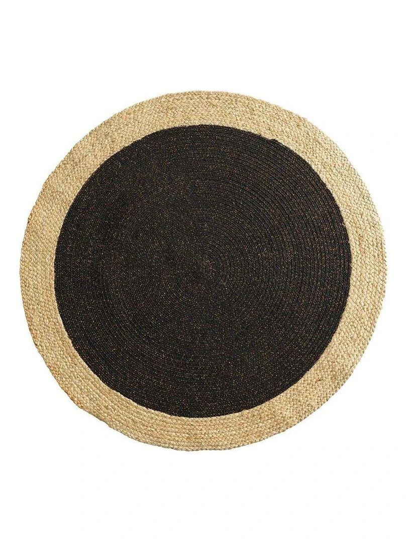 Tapis rond fils métallisés bicolore Mario Noir Doré