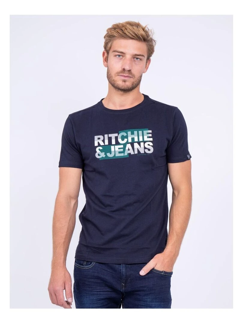 T shirt col rond pur coton JALTAZAR Bleu marine