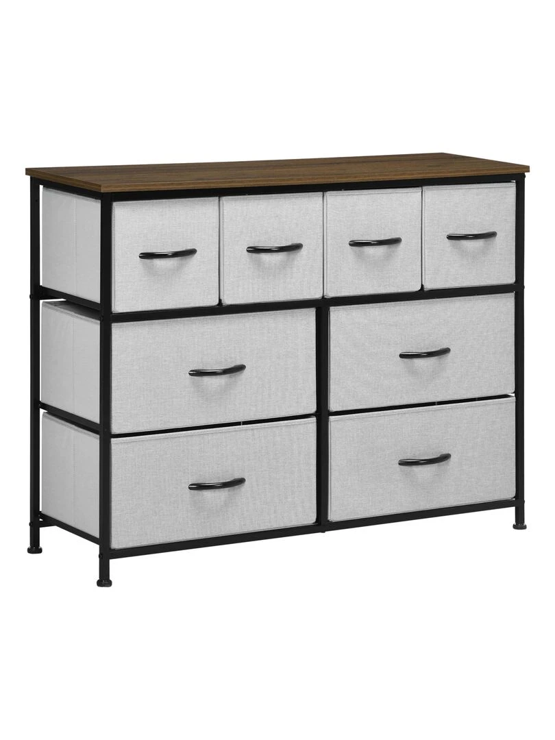 Commode 8 tiroirs structure acier noir tissu pliant gris Gris