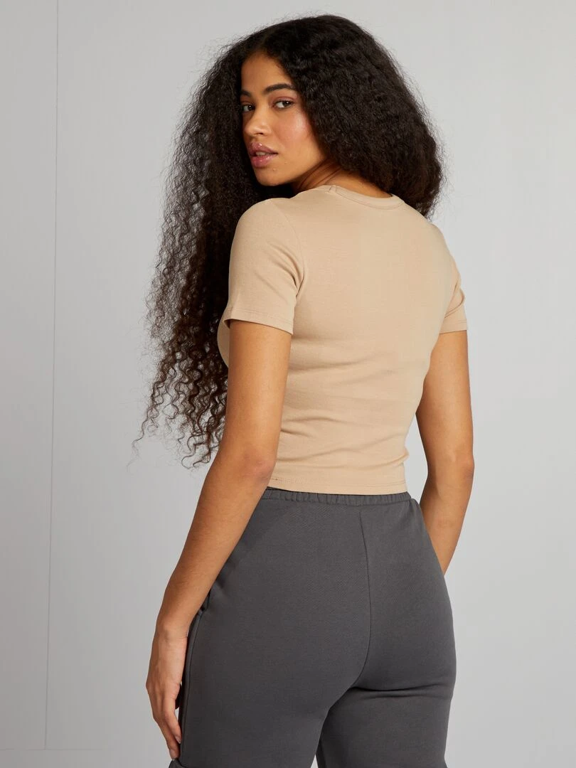 T shirt cropped manches courtes   Beige