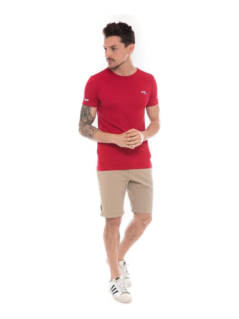 T shirt col rond en coton NAMASKA   Rouge