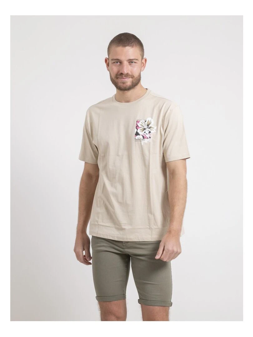 T shirt col rond oversize pur coton NOFENIX Beige