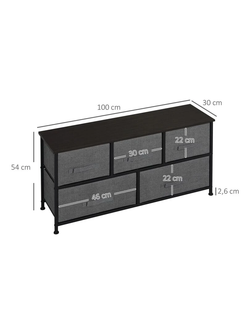 Commode 5 tiroirs non tissés anthracite métal noir plateau MDF aspect bois   gris anthracite