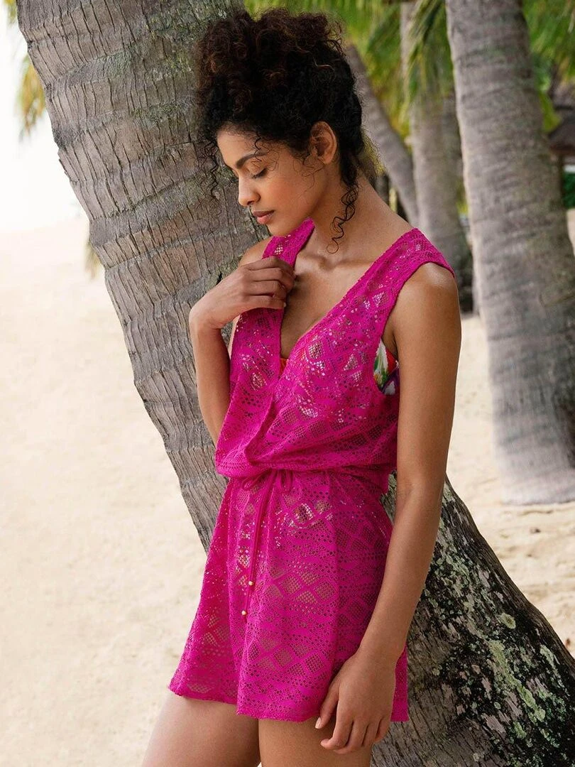 Robe de plage ajourée maille crochet Sundance   Rose