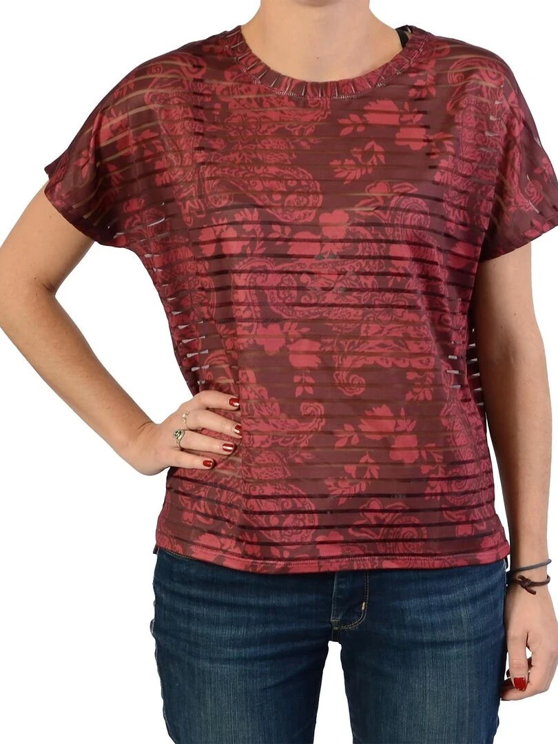 Tee Shirt Desigual Stripes Ethnic Rouge