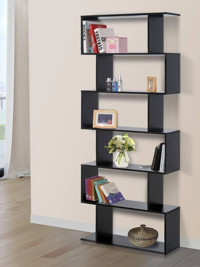 Bibliothèque étagère zig zag design contemporain 80L x 23l x 192H cm 6 niveaux noir Noir