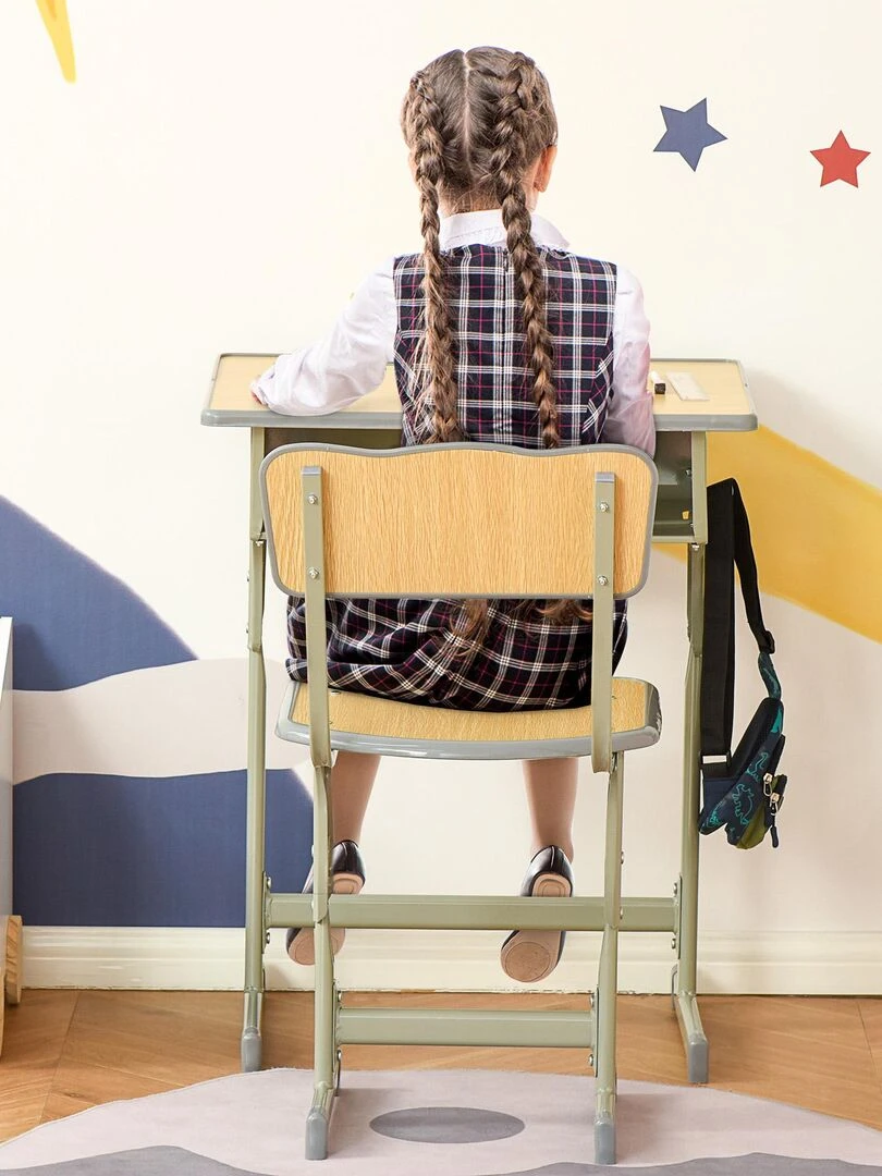 Bureau enfant Vintage style pupitre d'écolier kaki bois clair Vert