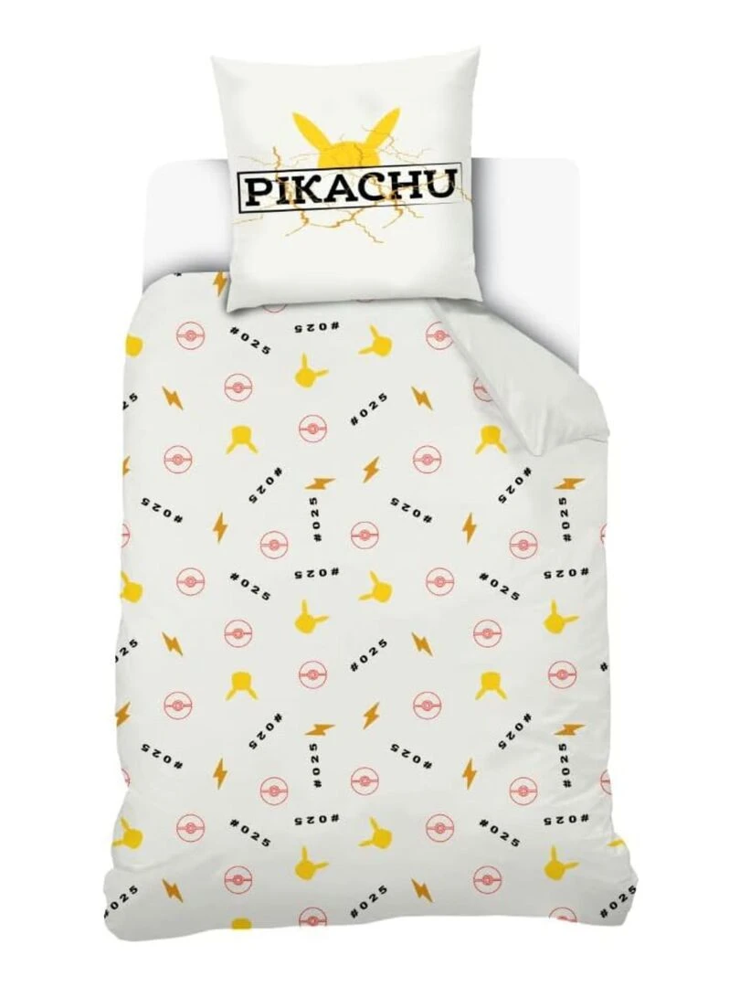 Housse de couette Pokemon Pikachu High Voltage 140x200 cm 100% Coton Blanc