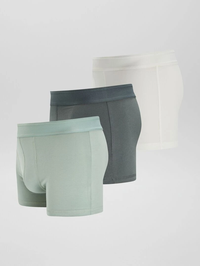 Lot de 3 boxers unis   Kaki/blanc/vert