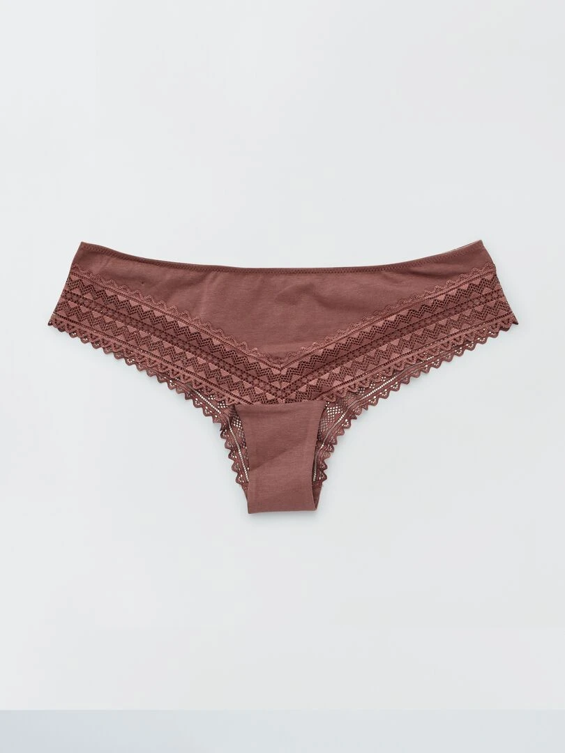 Lot de 3 tangas coton dentelle   marron/marron rosé/beige