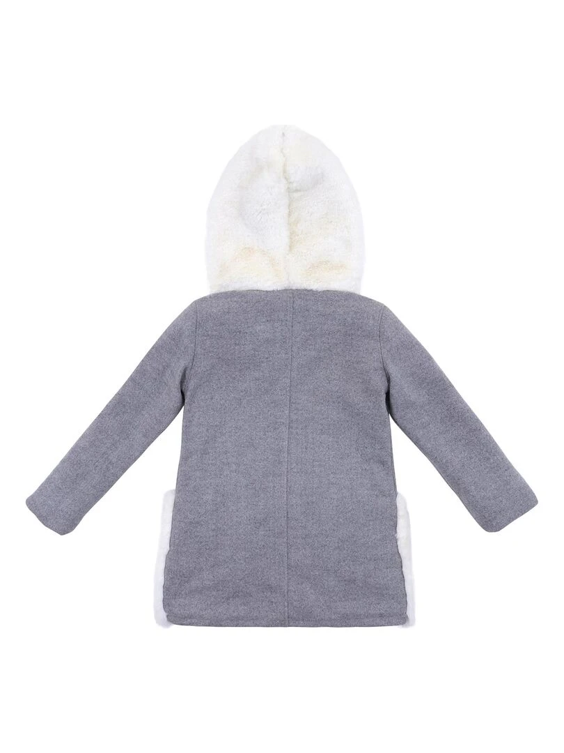 Manteau Laine Fille  Gris Souris Fausse Fourrure Beige  MIMI OURS   'LA FAUTE A VOLTAIRE'   Gris clair