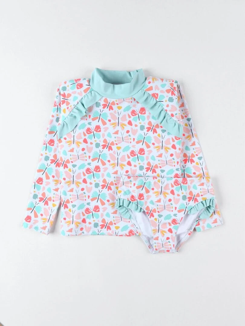 Set UV à imprimé papillon  corail/aqua   Archimède   Rose