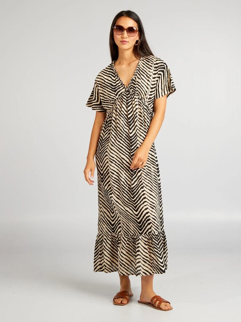Robe maxi imprimée en voile de coton NOIR