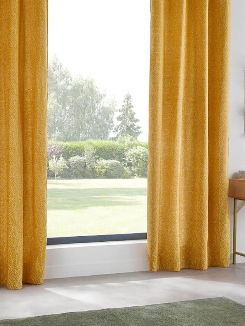 Rideau en chenille imprimé feuillage Jaune