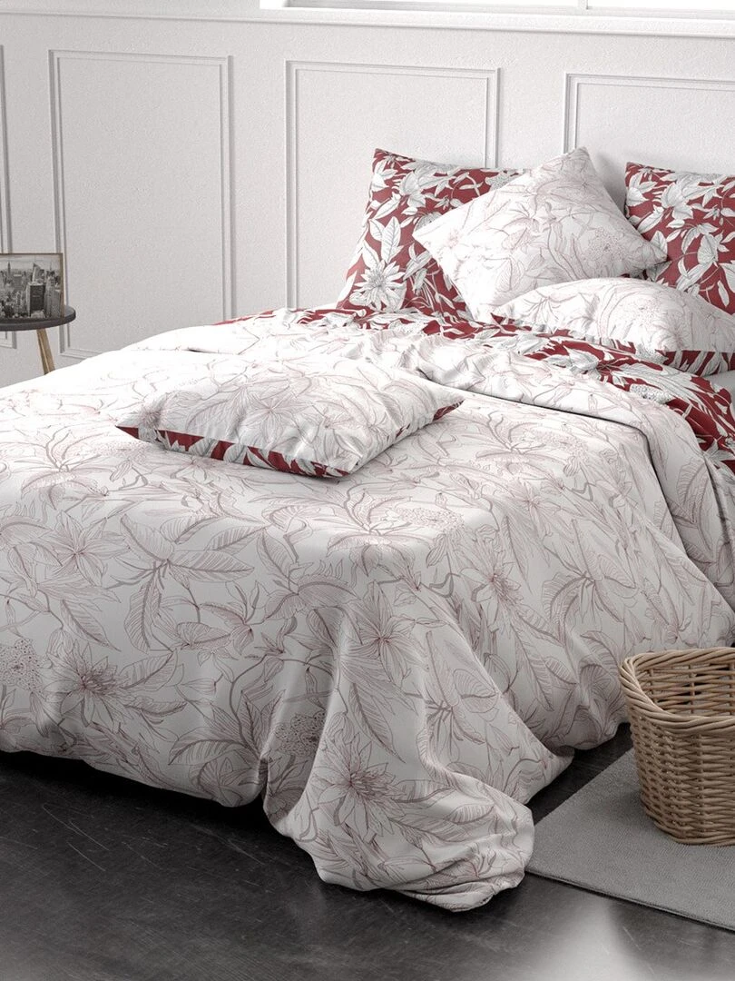 Housse de couette 240x220 + 2 taies Bonheur coton Percale 71 fils   Blanc