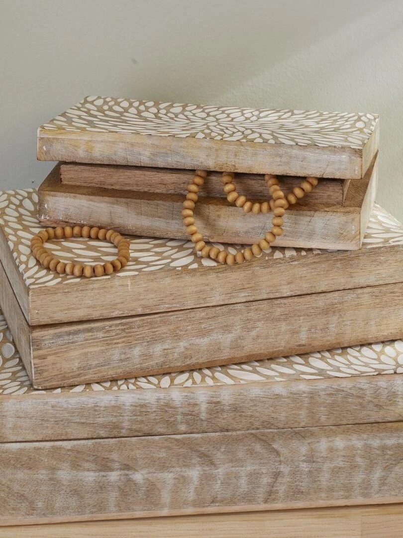 Lot de 3 boîtes rectangulaires 'MANGO WOOD' 'TODAY'   Beige