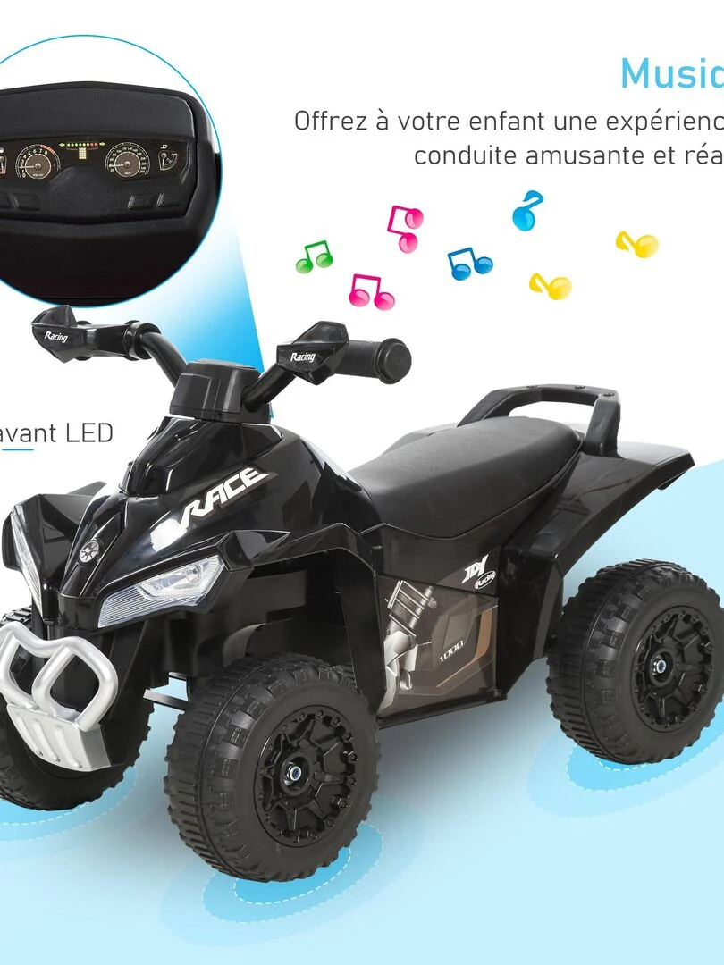 Porteur enfants quad 18 36 mois dim. 67L x 38l x 44H cm effets lumineux et sonores   Noir