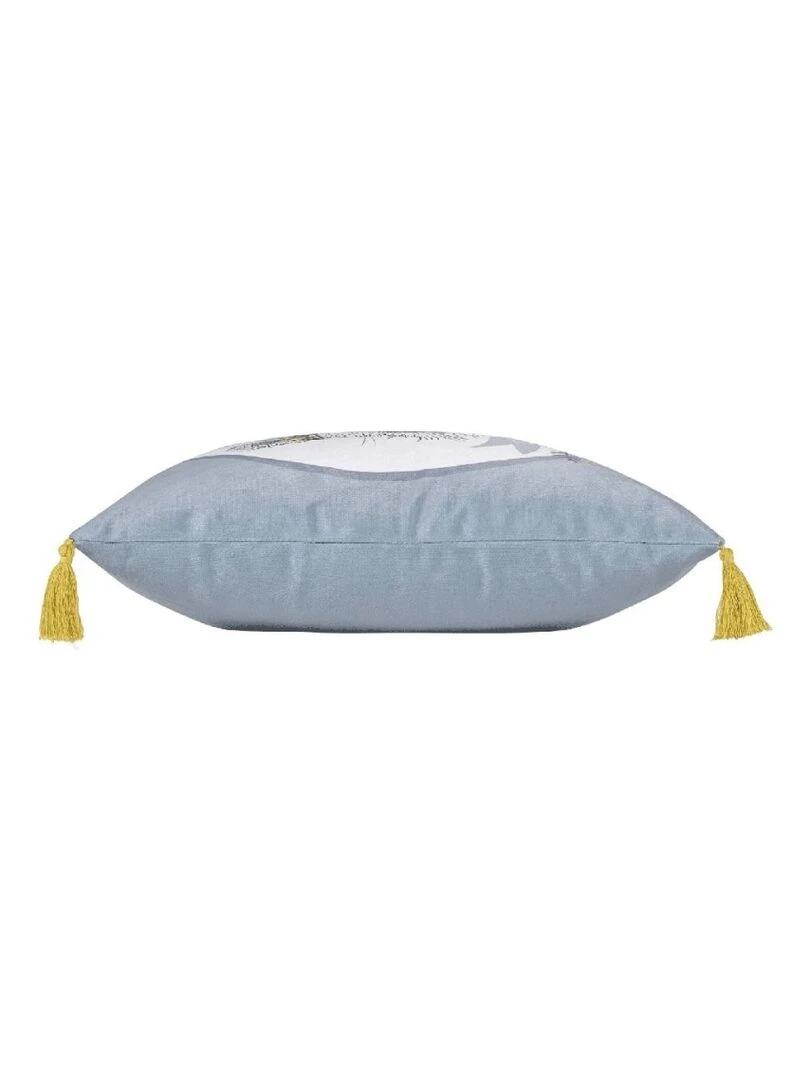Coussin déhoussable pompons 40x40 cm velours Filou   Bleu