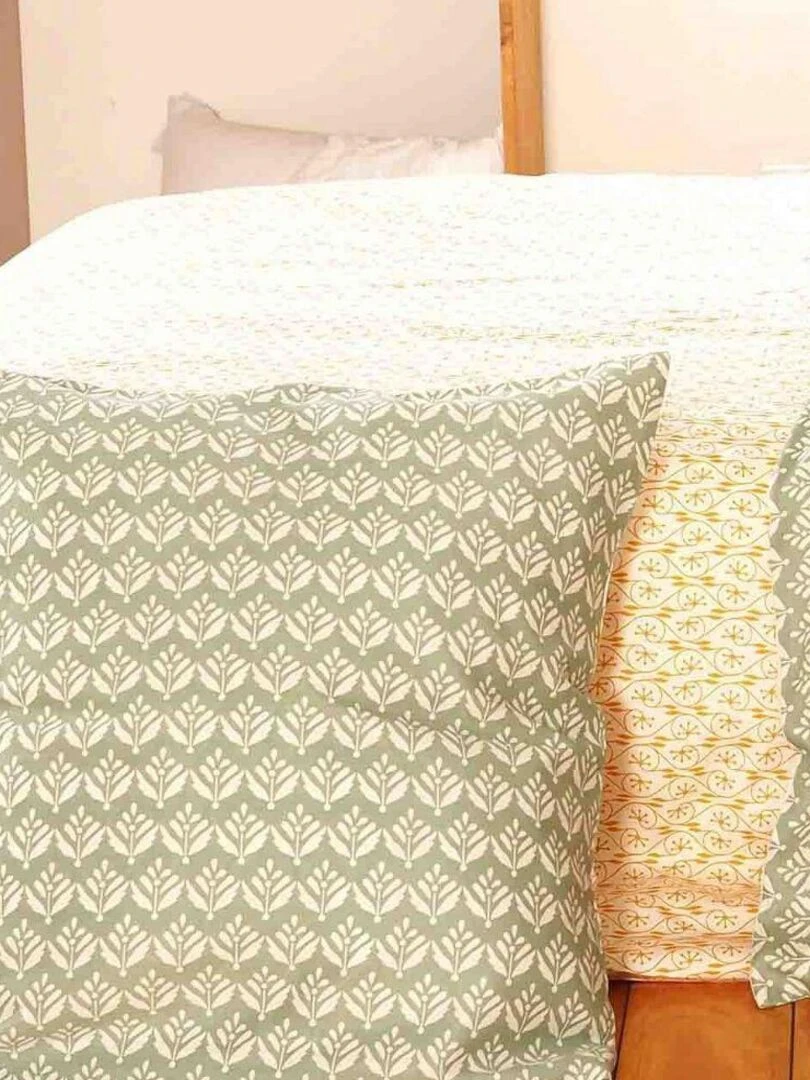 Housse de couette + 2 taies d'oreiller 63x63 Satin de Coton Bio Orient Vert