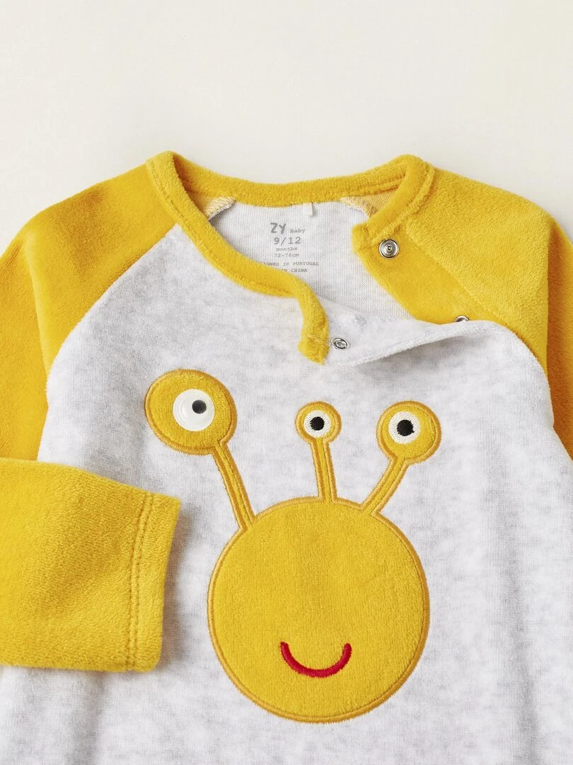 Grenouillère en velours avec motif 'Alien' pour bébé garçon  OUT OF THIS WORLD   Gris clair