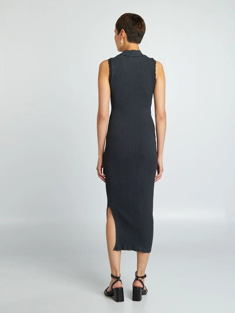 Robe longue côtelé en matière stretch   Noir