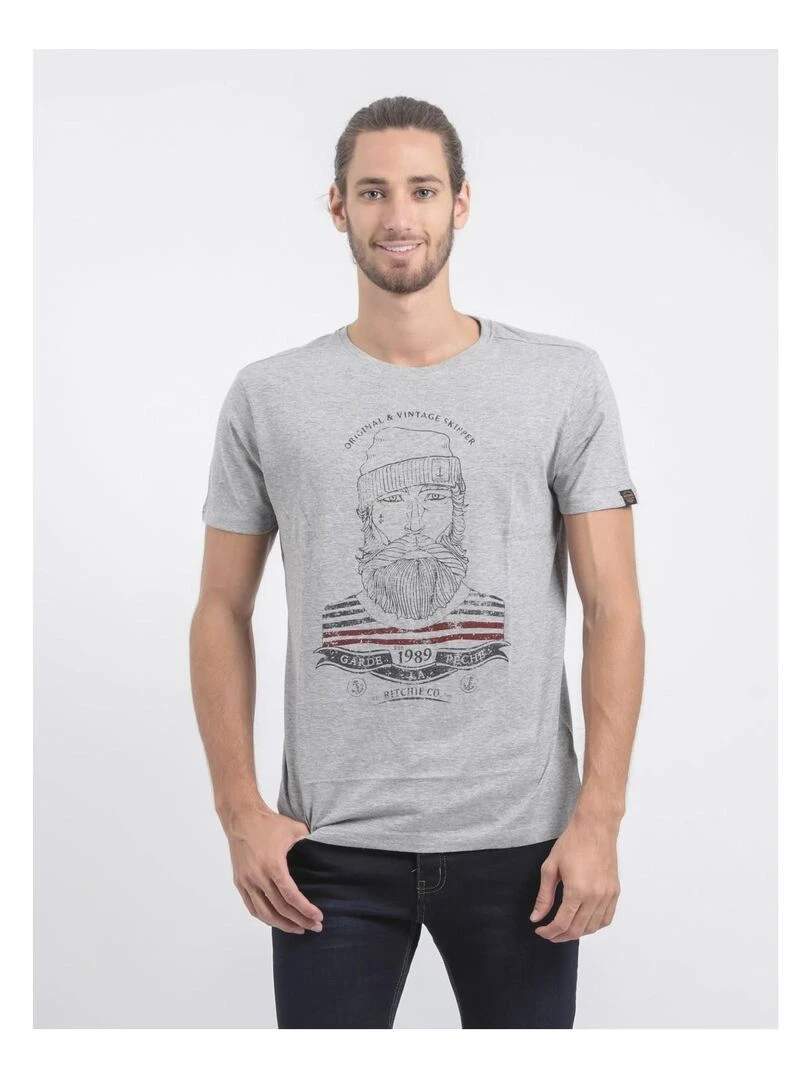 T shirt col rond pur coton JABRUN Gris