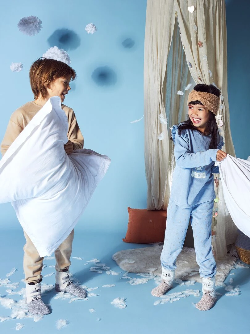 Pyjama long en velours   2 pièces   Bleu