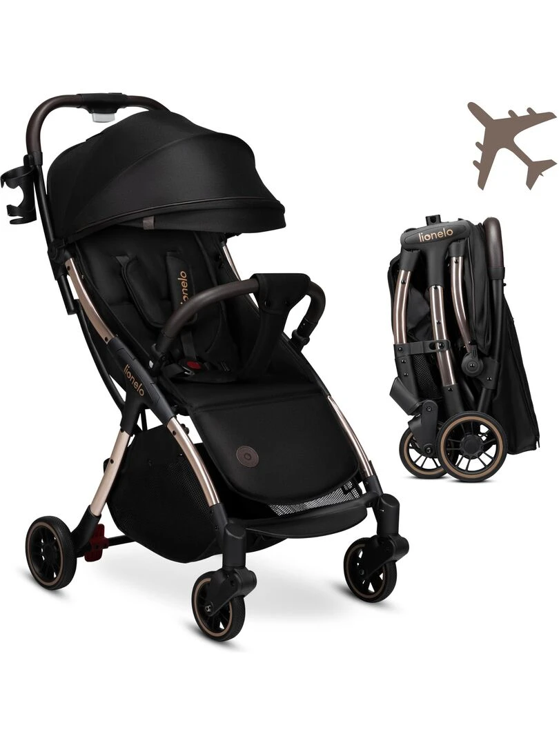 LIONELO Julie One Poussette canne Jusqu'à 22 Kg Légère & pliable Accessoires Noir/Or Noir Doré