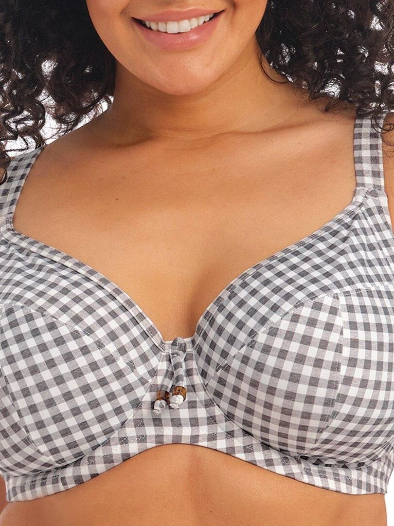 Haut de maillot de bain plongeant grande taille Checkmate Gris