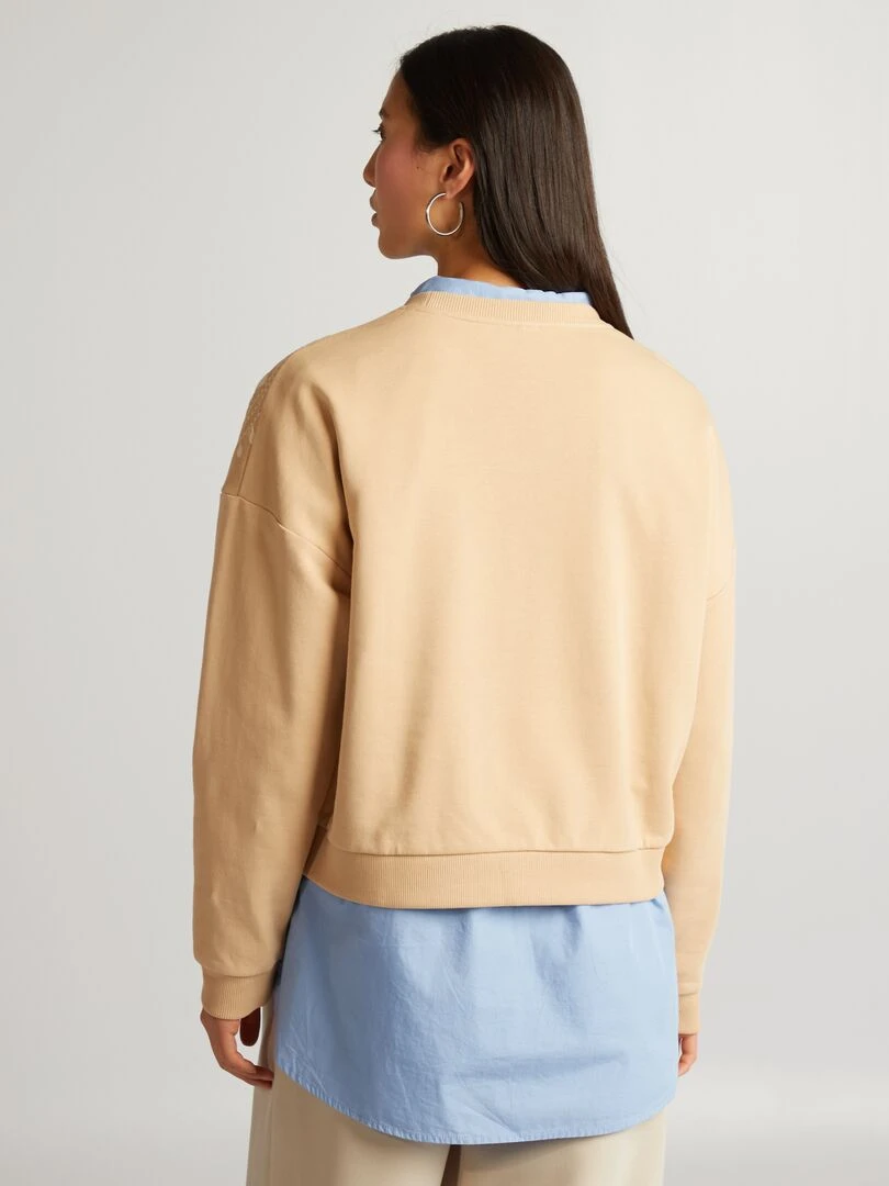 Sweat en molleton avec broderie   Beige