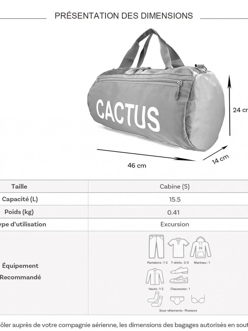 Sac de voyage week end 15 5L et sport sans roulettes Gris
