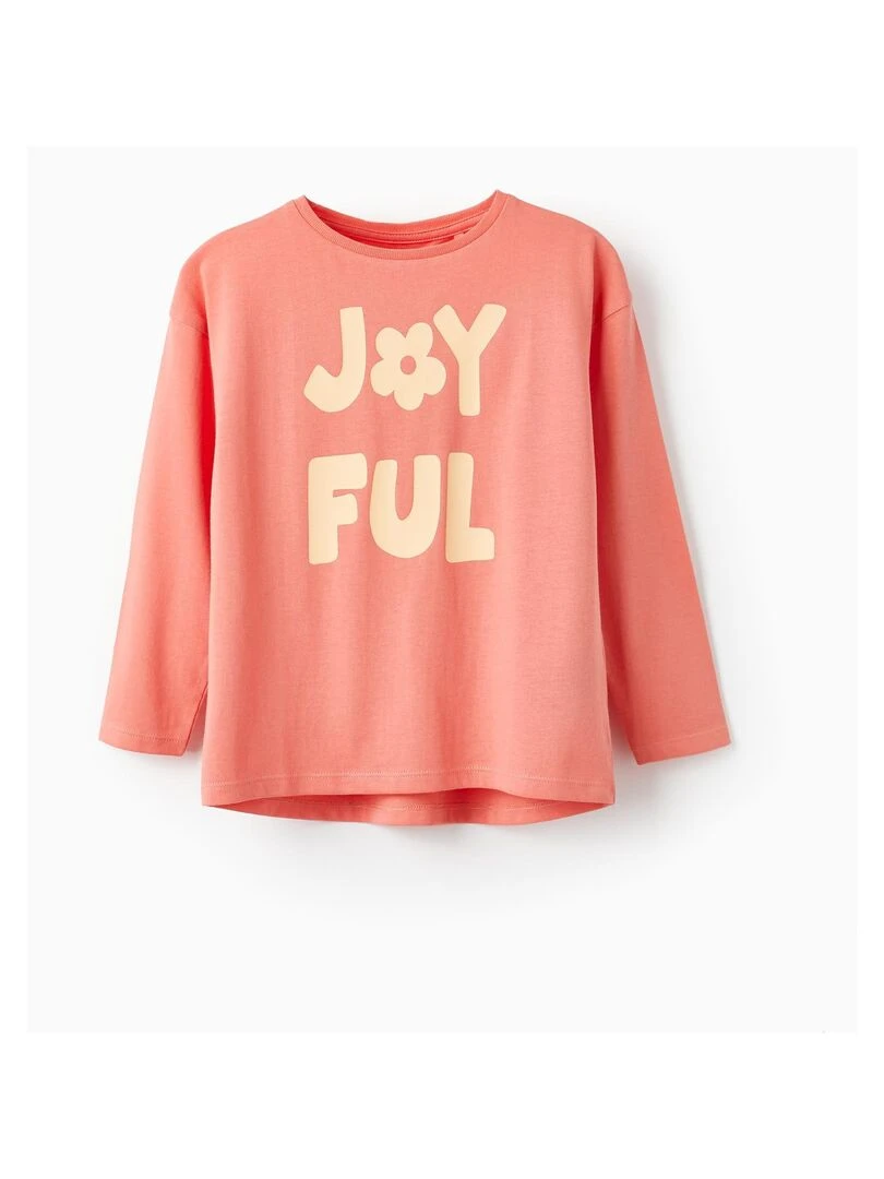 T shirt à manches longues pour fille 'Joyful' manches longues Orange corail