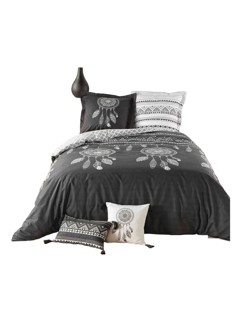 Housse couette + 2 taies 220 x 240 cm Powo attrape reves Gris
