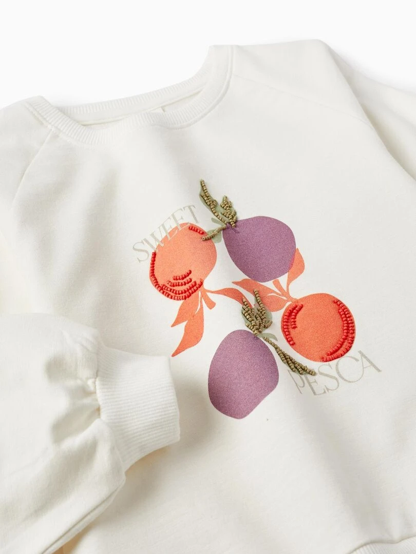 Pull en coton avec perles pour fille  SICILIAN DAYS   Blanc