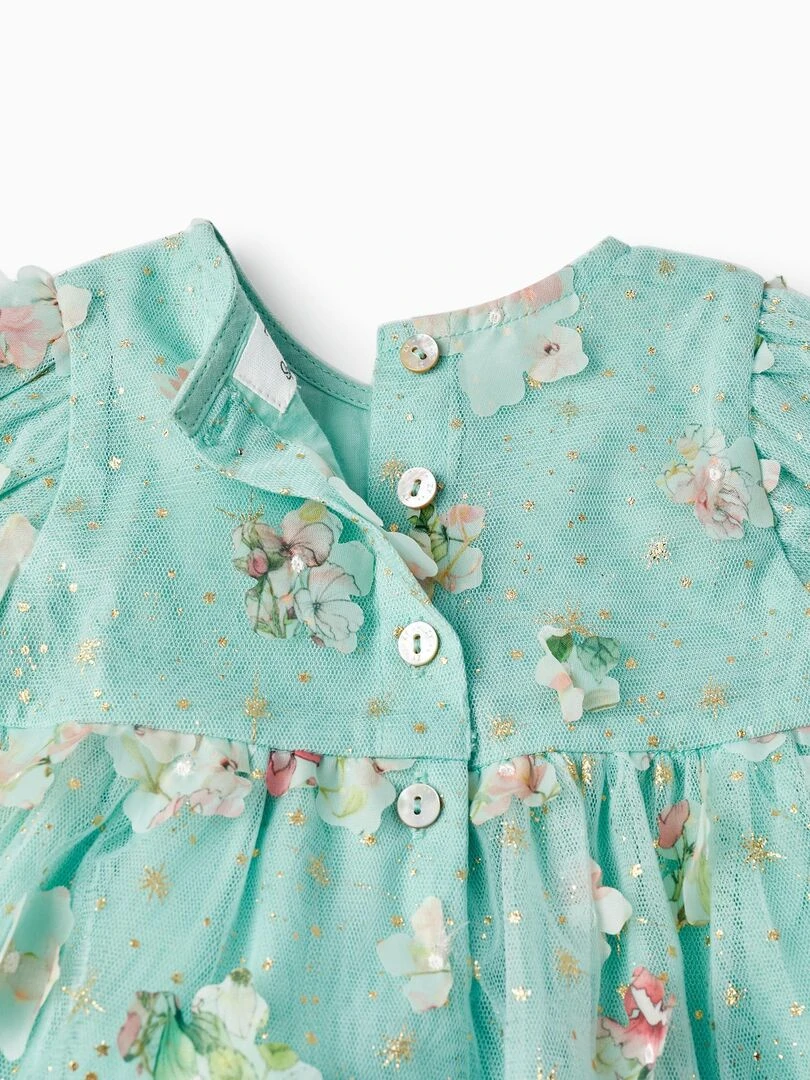 Robe en Tulle et Fleurs + Bloomer pour Nouveau Né manches courtes CÉRÉMONIE   Vert