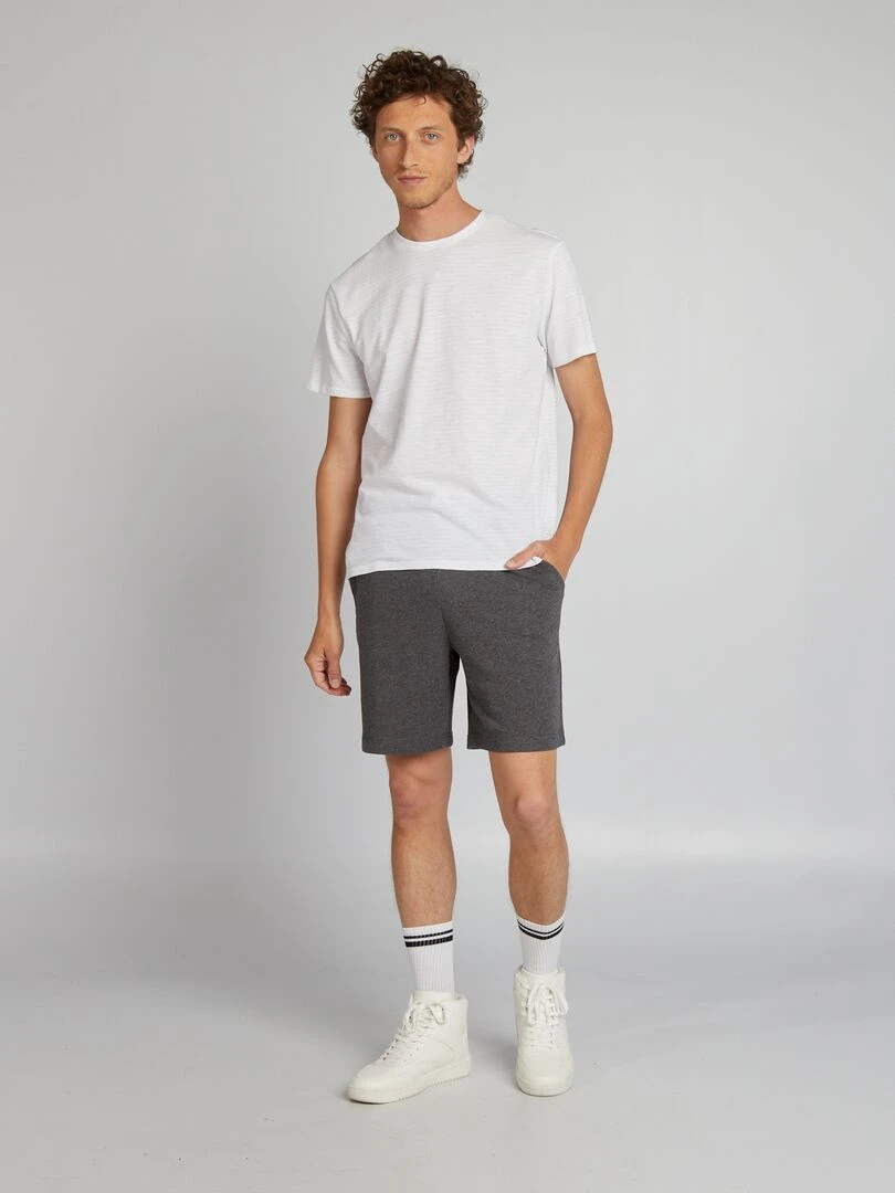 T shirt en jacquard à col rond blanc