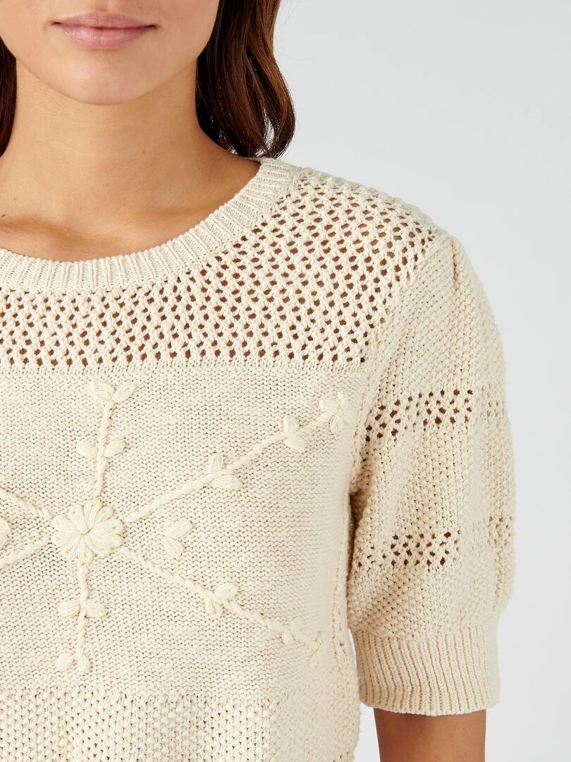 Pull maille effet crochet Damart Beige clair