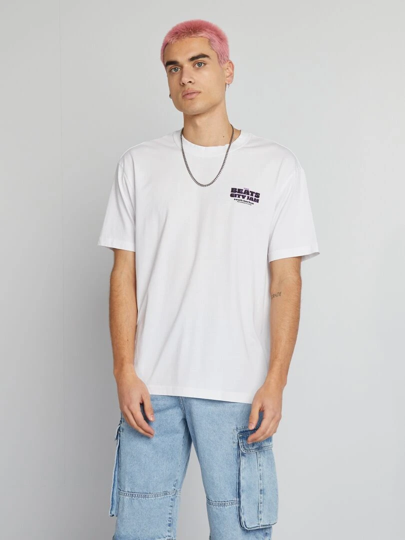 T shirt à imprimé poitrine   Blanc