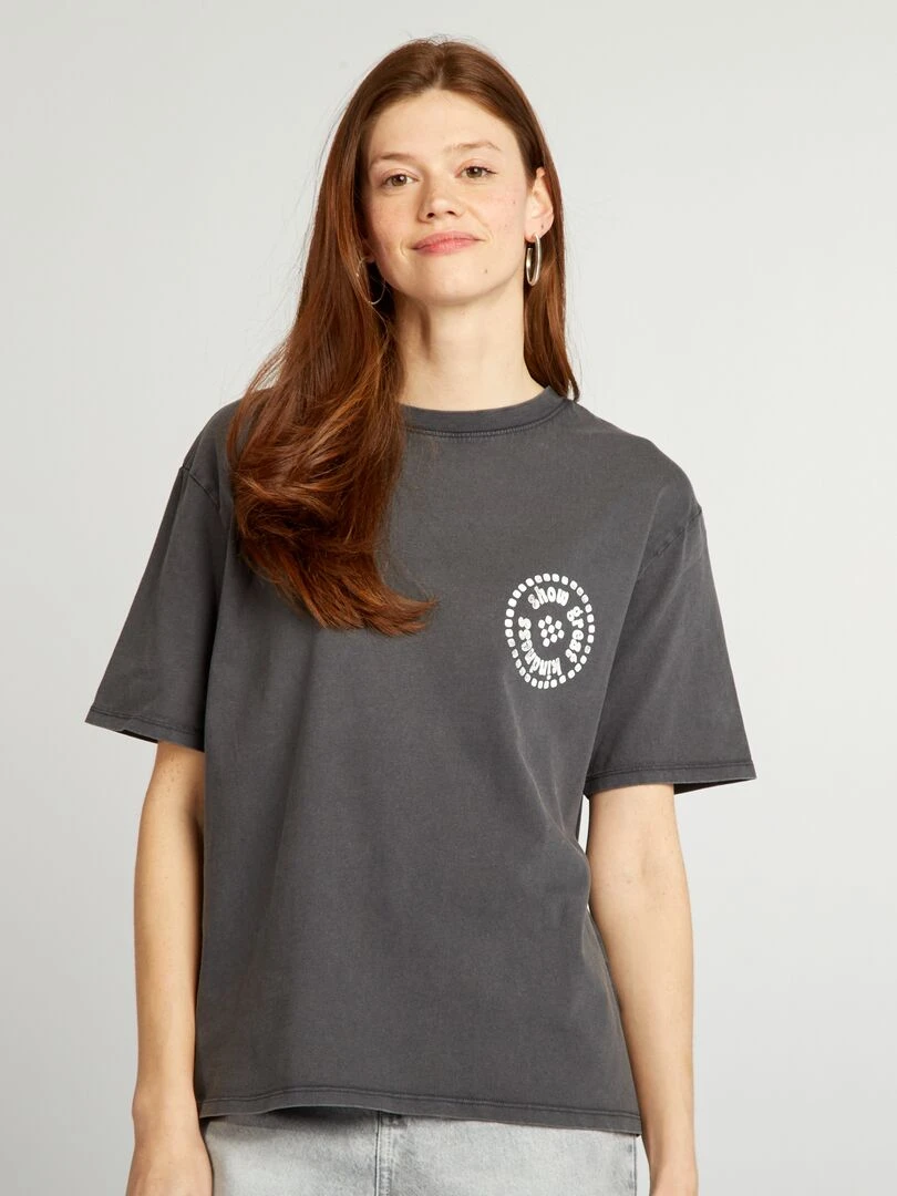T shirt ample imprimé Gris foncé
