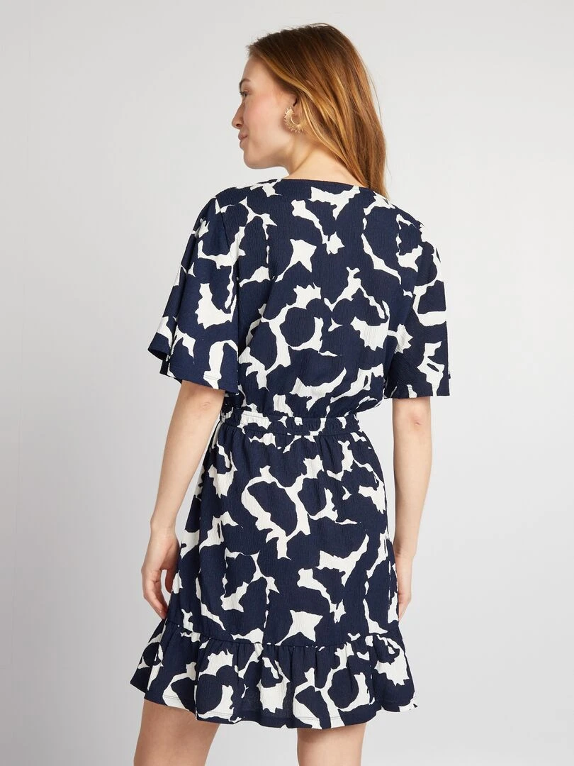 Robe courte imprimée à volant   Bleu marine