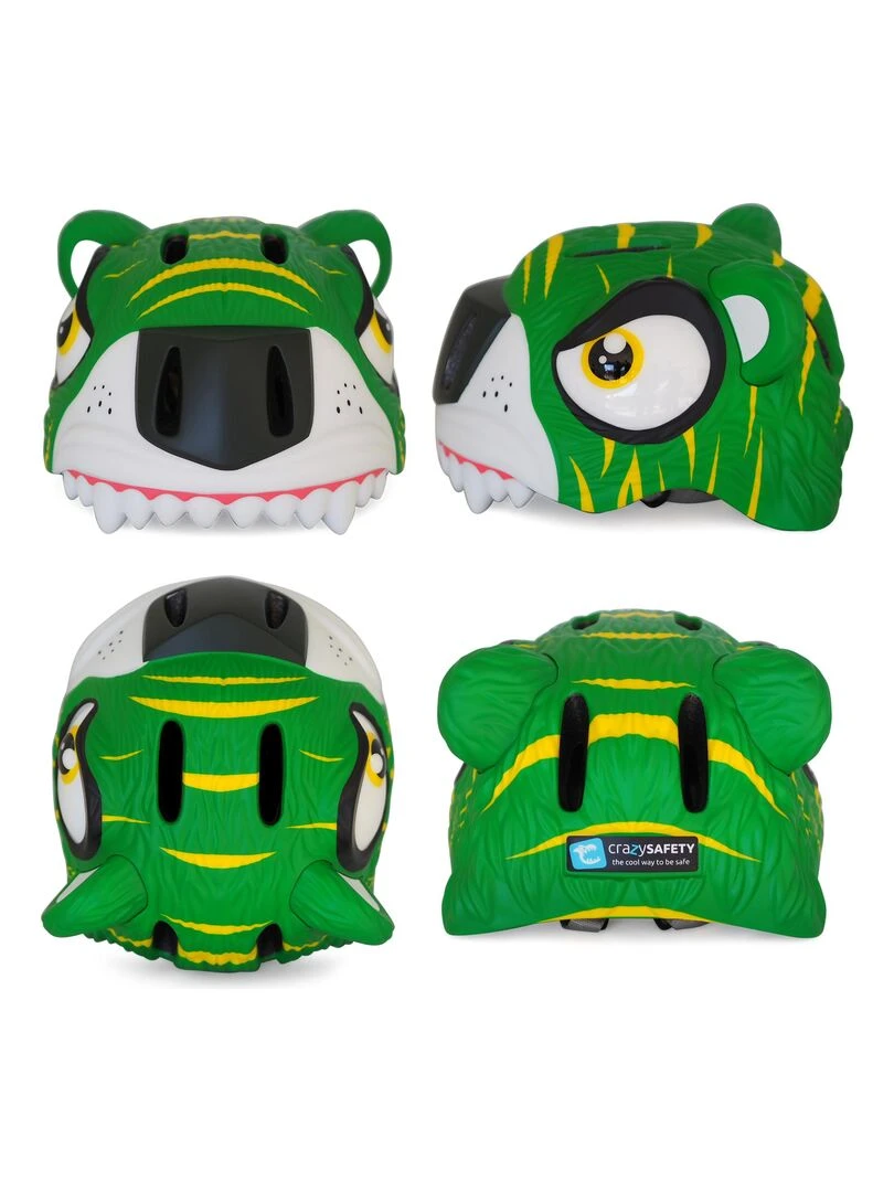 Set Crazy Safety casque de vélo pour enfants antivol et sonnette Tigre Vert Vert