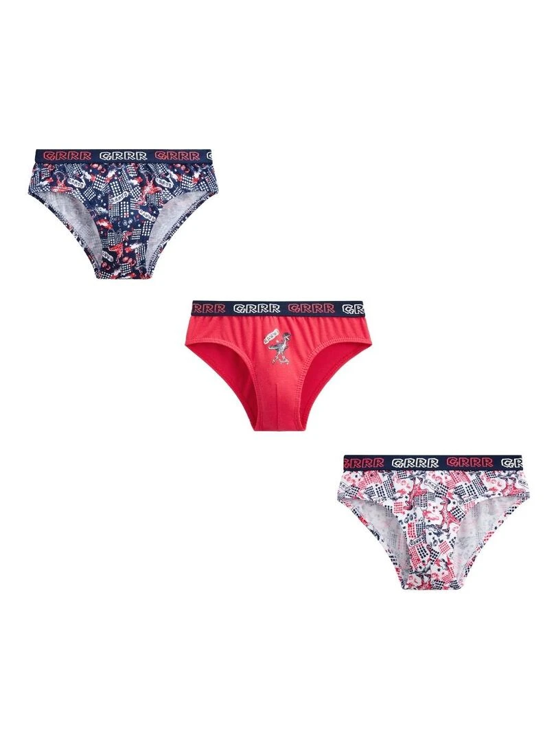 Lot de 3 slips garçon Dino Skate Rouge