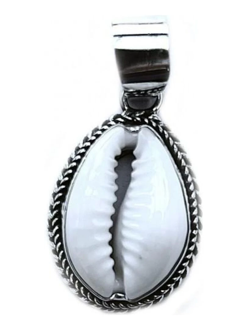 Pendentif argent serti d'un coquillage cauri naturel Bijoucolor Blanc