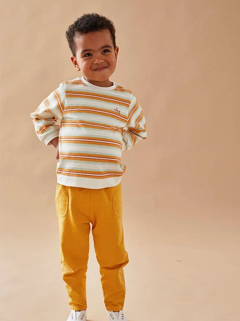 Set sweatshirt rayé + jogging moutarde/écru/aqua Noukie's Jaune